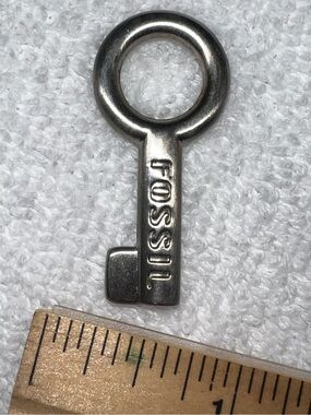 Fossil skeleton key fob hang tag brass purse charm y2k vintage